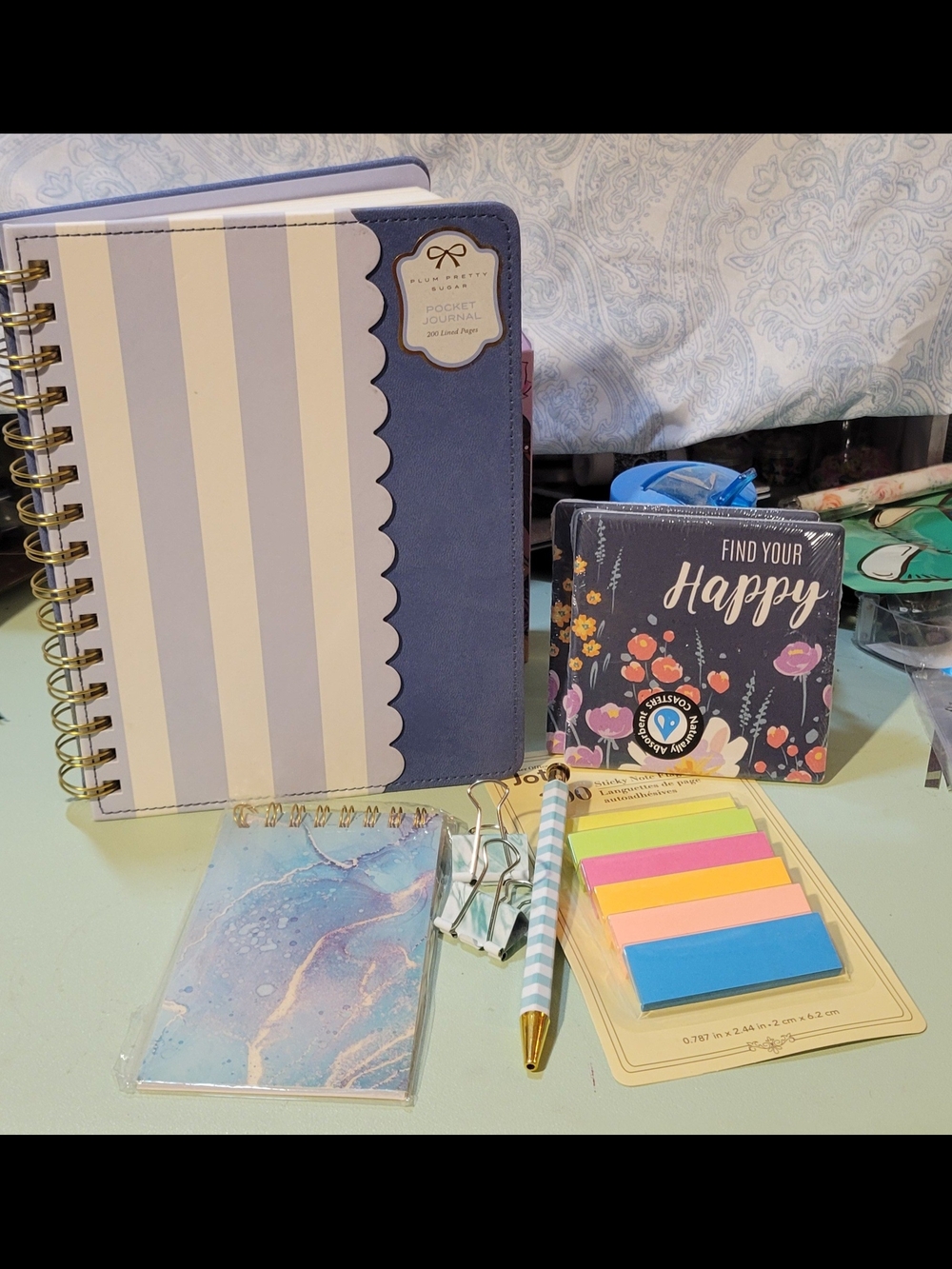 Blue and White Striped Spiral Notebook - Unbranded